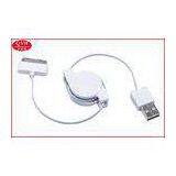 White USB 2.0 to 30 Pin IPhone 4s Two Way Retractable Cable 1.2*3.2 MM Flat PVC