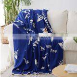 High Quality Green Black Blue Geometric Jacquard Knitted 100 Cotton Blanket thumbnail-4