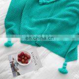Recycling Green Color Knit Rustic Home Decor Bedding Blanket Cotton Cable Knit Throw Blankets With Tassels thumbnail-6