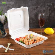 PFAS FREE Disposable Biodegradable 9*9 Take Away Sugarcane Bagasse Clamshell Container thumbnail-4
