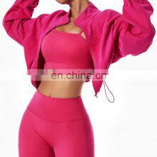 Wholesale Full Zipper Up Women Fleece Adjustable Hoodie Long Sleeve Sports Sherpa Jackets thumbnail-3