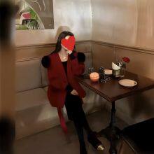 Manteau en cachemire double face de style cape aux roses sauvages de montagne, col en fourrure de renard, petit manteau en tweed, taille moyenne pour femmes thumbnail-2