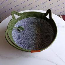 Round Cat Sleeping Nest Cotton Rope Cat Bed Basket With Play Ball Pet Sleeping Bed House thumbnail-4