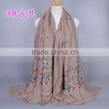 New Design Cotton Colorful Flower Embroidery Fashion Women Hijab thumbnail-2