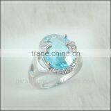 925 Sterling Silver Oval Natural Blue Topaz Ring Rhodium Plated Hot Sale Genuine Semi-precious Stone thumbnail-1
