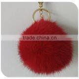 Red Fur Pom Pom Keychain Rabbit Fur Pom Pom Ball With Flower Bag Charm thumbnail-1