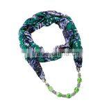 Shabby Chiffon Scarf Necklace Decorated With Glass Beaded Ornaments Chain