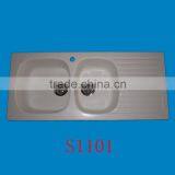 Popular Sale Acrylic Solid Surface Resin Pure White Double Bowl Kitchen Sink thumbnail-1