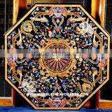 Pietra Dura Black Marble Dining Table Tops, Marble Inlay Table thumbnail-1