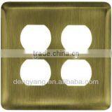 Liberty Stamped Round 2 Duplex Outlet Wall Plate - Antique Brass thumbnail-1