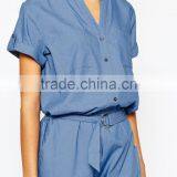 2015 China Factory OEM ODM Fashionable Customized Chambray Jumpsuit With D Ring Belt thumbnail-2