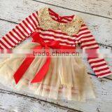 Long Sleeve Dress Red and White Stripe With Sequin Collar With Red Waistabnd Christmas Fancy Dress thumbnail-1