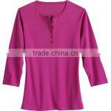 Latest Fashion Women O-neck Solid Color 3/4 Sleeve Shirts thumbnail-2
