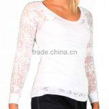 Ladies Burt-Out Round Neck Long Sleeve T-shirt thumbnail-1