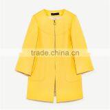 2017 OEM New Style Elegant Thin Pure Color Yellow Spring Autumn Long Coat thumbnail-6