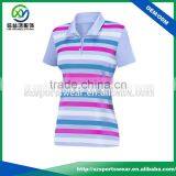 Ladies 100% Polyester Full Sublimation Printing Striped Short Golf Polo Shirts thumbnail-1