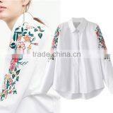 2017 Spring and Summer National Style Embroidered Long Sleeve Blouse Lapel Embroidery White Cotton Shirt thumbnail-1