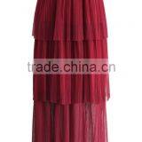 2016 Guangzhou Shandao Supplier Latest Model Good Quality Women Summer Casual 3 Layers Pleated Red Long Chiffon Skirt thumbnail-2