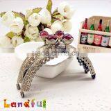 8.5cm Bronze Embossed Pattern Crystal Bead Lotus Metal Purse Clutch Frame thumbnail-2