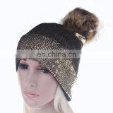Adult Hair Ball Bronzing Pure Color Knitted Hat Men and Women Fashion Warm Ear Protection Hat thumbnail-1