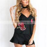 2017 New Fashion Design Floral Embroidered V Neck Halter Top For Women thumbnail-2