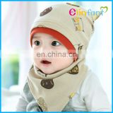 aborbent cotton infant baby sleep hat cute cat beanie cap bib set