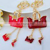 New Arrived Fashion Zinc alloy Metal Mini Red Enamel Bag Keychain With High Heels Shoe Pendant