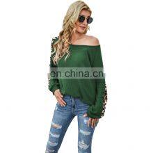 Custom Logo Spring and Autumn Women's Amazon Autumn and Winter New Long-sleeved Waffle Leopard Print Stitching T-shirt thumbnail-5