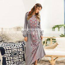 Boho Long Sleeve Maxi Women Dress Bohemian Elegant Casual Long Dresses Muslim Khaki Grey Loose Autumn Fashion Clothes New thumbnail-3