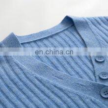 100% Solid Style Casual Spring Rib Knit Pullover V-Neck Cashmere Sweater for Women With Front Button Decoration thumbnail-4