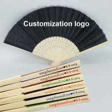 Multi-color Vintage Bamboo Paper Folding Hand Fan With Custom Logo for Wedding Promotions thumbnail-3