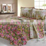 3 Pcs Gorgeous Sanded Quilt Bed Set Flower Design In Green Pink Color