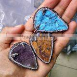 JF6896 New Assorted Clear Crystal Micro Pave Turquoise &amethyst Stone Arrowhead Pendant thumbnail-1