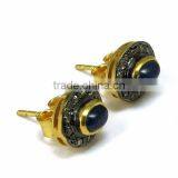 Stylish Stud !! Blue Sapphire & Diamond 925 Sterling Silver Earring, Silver Jewelry, 925 Sterling Silver Jewelry thumbnail-1