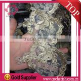 2016 wholesale hot seling border lace ivory bridal lace trim with beads for garment dress
