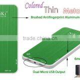 NiKi Brushed Antifingerprint Aluminum Ultra Thin 6mm Dual Micro USB Power Bank 2000mAh