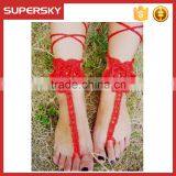 V-992 Latest Crochet Bridal Sandals Bridal Foot Jewelry Handmade Bracelet Anklet Chain thumbnail-2