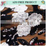 Black and White Small Flowers in Organza and Sequin Lace Fabric Embroidery for Garment thumbnail-5