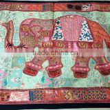 Indian Wall Hanging Decorative Elephant Patchwork Sequins Handmade Tapestry