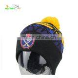 Custom Embroidery Patch Logo Winter Palm Pattern Jacquard Logo Knitted Beanie Hat With Pom Pom thumbnail-1
