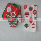 fabric kitchen sets oven mitt &pot holder &terry towel for chiristmas