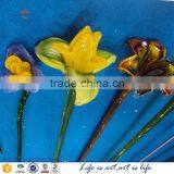 Vintage Green Stem Murano Hand Blown Blue Art Glass Flower thumbnail-5