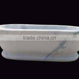 Half Hand Carved Free Standing Marble Stone Bathtub thumbnail-1