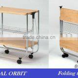 Best Sell Restaurant Folding Kitchen Wooden Tea Serving Trolley Cart