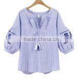 Zm50291b 2017 Summer New Style Women Clothes Embroidery Stripe Ladies Blouses thumbnail-1