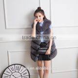 2016 New Fashion Womens Real Whole Plaid Fox Fur Waistcoats Lady Real Fur Vests Winter Sleeveless Outercoat thumbnail-4