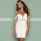 Crochet Lace Trim Bardot Dinner Dress off Shoulder Short Bodycon Party Dress thumbnail-3