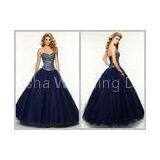 Dark Blue Tulle Beaded Princess Quinceanera Dresses with Sweetheart Neckline