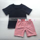 4th of July Outfits Cotton Baby Boy Clothes Cute Kids Navy Shirts with Red Stripe Shorts two piece Suit CS367