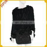 2014 Fashion Women Black Rabbit Fur Knitted Girls Poncho Sweater thumbnail-1